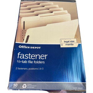 Office Depot 1/3-Tab Legal Size Fastener File Folders Organizer - 50 Count